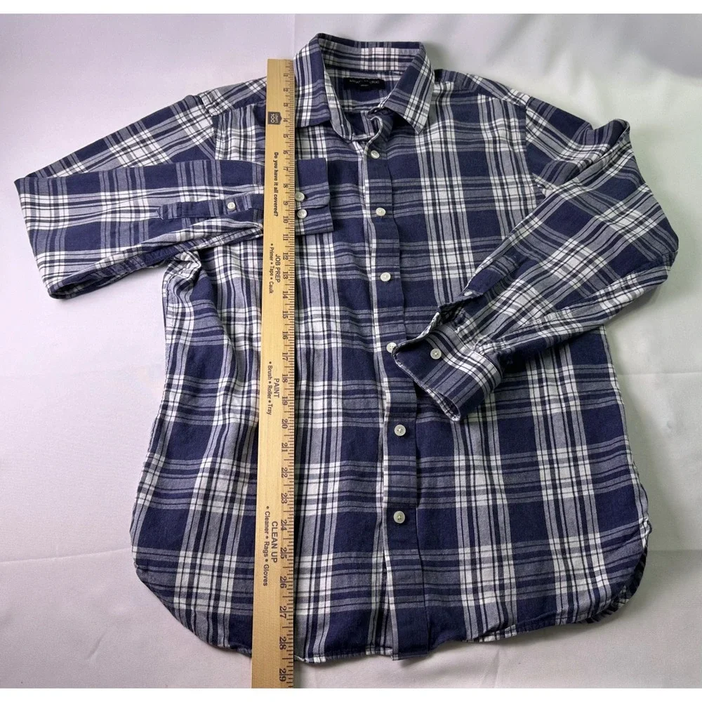 Banana Republic Slim Fit Plaid Button Down Shirt‎ Mens Size Medium Blue White